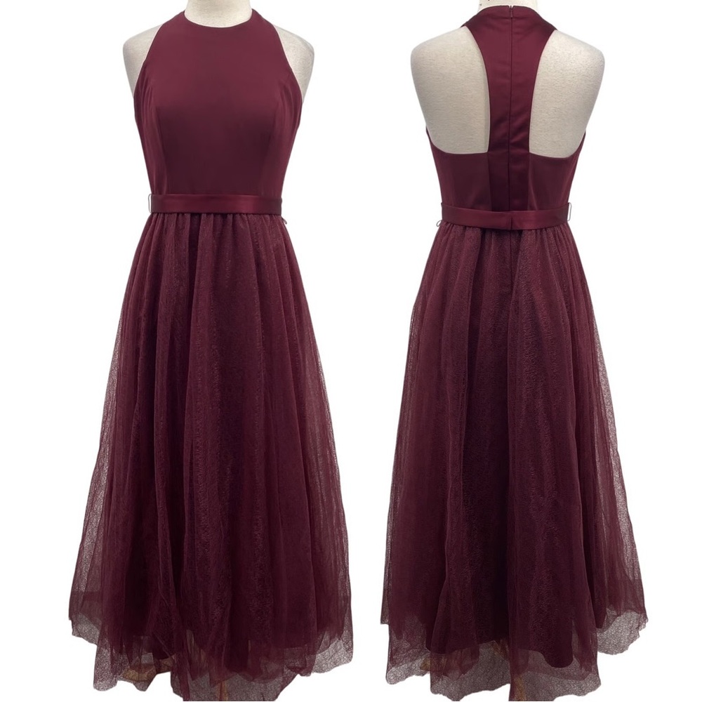MUST GO PRICING White by Vera Wang Highneck Burgundy Belted Tool Skirt NWT 12